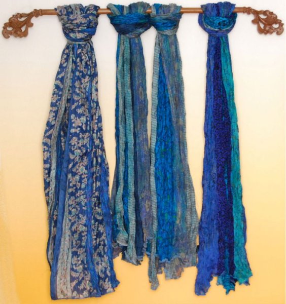 画像4: 100%Silk Sari Shawl *Blue* (4)